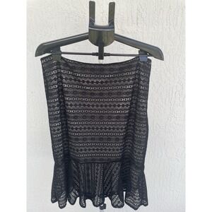 Worthington Black Crochet Skirt  Size 14 Fully Lined Side Zip Bottom Ruffle